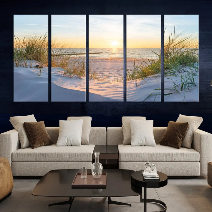 Extra Large Fascinating Sunset Ocean Beach Wall Art Canvas Print