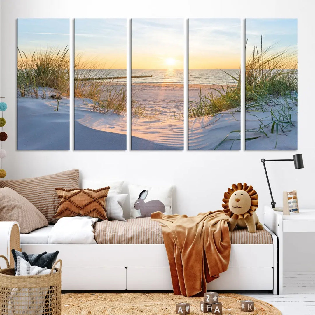 Extra Large Fascinating Sunset Ocean Beach Wall Art Canvas Print