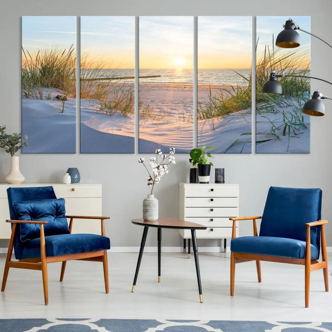 Extra Large Fascinating Sunset Ocean Beach Wall Art Canvas Print