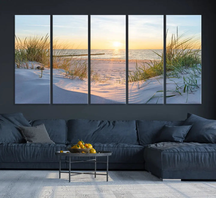 Extra Large Fascinating Sunset Ocean Beach Wall Art Canvas Print