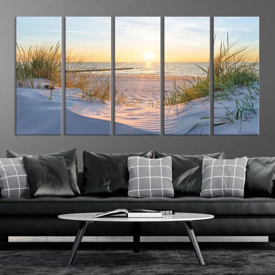 Extra Large Fascinating Sunset Ocean Beach Wall Art Canvas Print