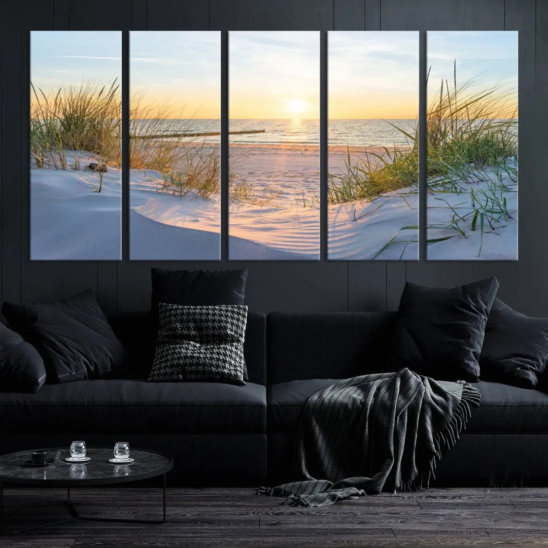 Extra Large Fascinating Sunset Ocean Beach Wall Art Canvas Print