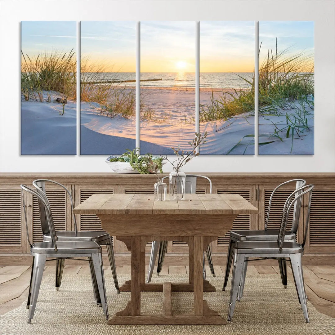 Extra Large Fascinating Sunset Ocean Beach Wall Art Canvas Print