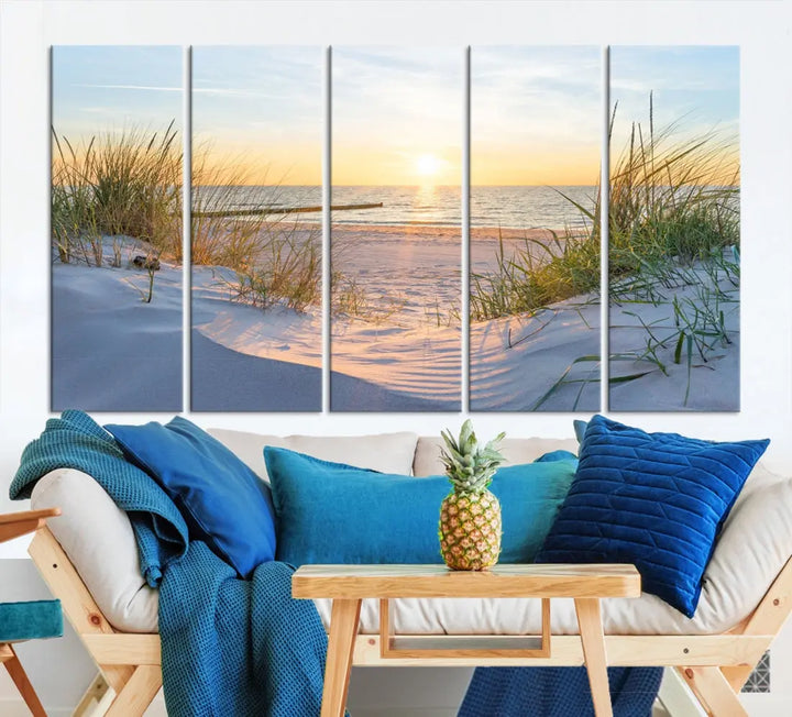 Extra Large Fascinating Sunset Ocean Beach Wall Art Canvas Print