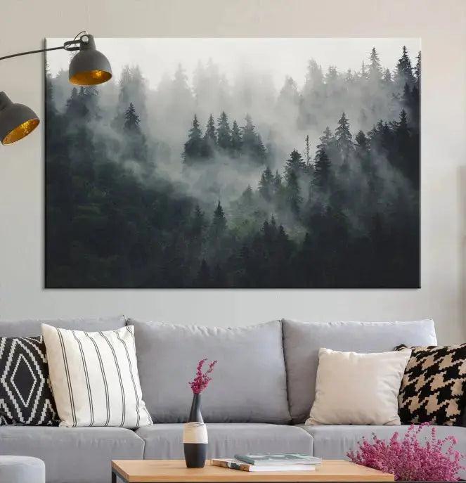 Extra Large Misty Forest Wall Art Foggy Landscape Picture Print on Canvas