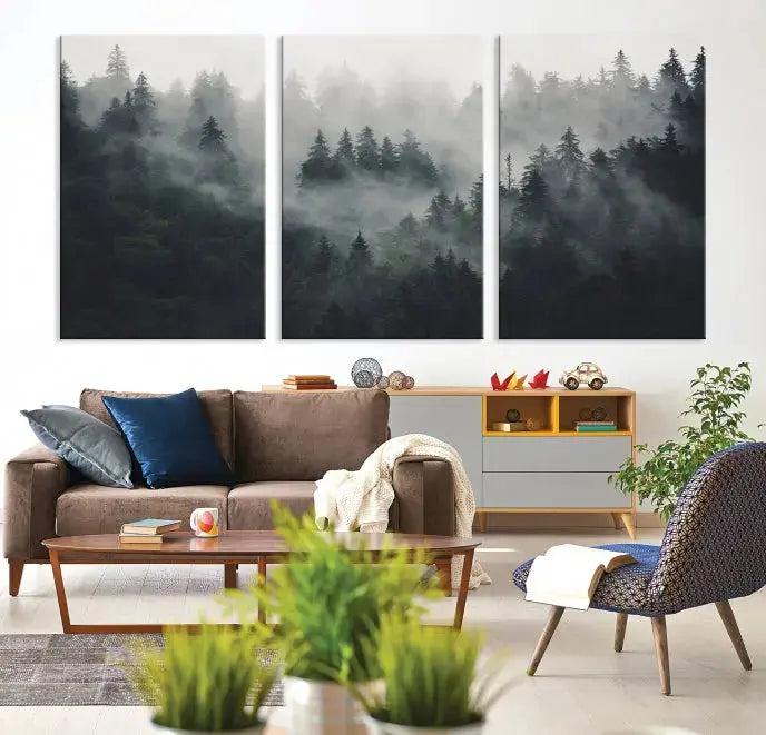 Extra Large Misty Forest Wall Art Foggy Landscape Picture Print on Canvas