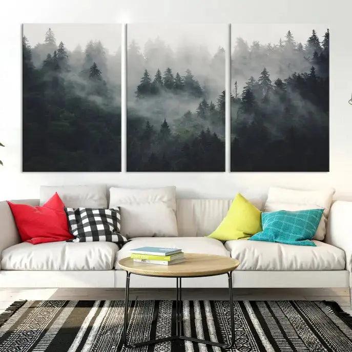 Extra Large Misty Forest Wall Art Foggy Landscape Picture Print on Canvas