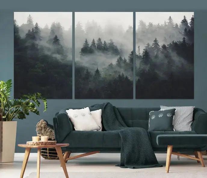 Extra Large Misty Forest Wall Art Foggy Landscape Picture Print on Canvas