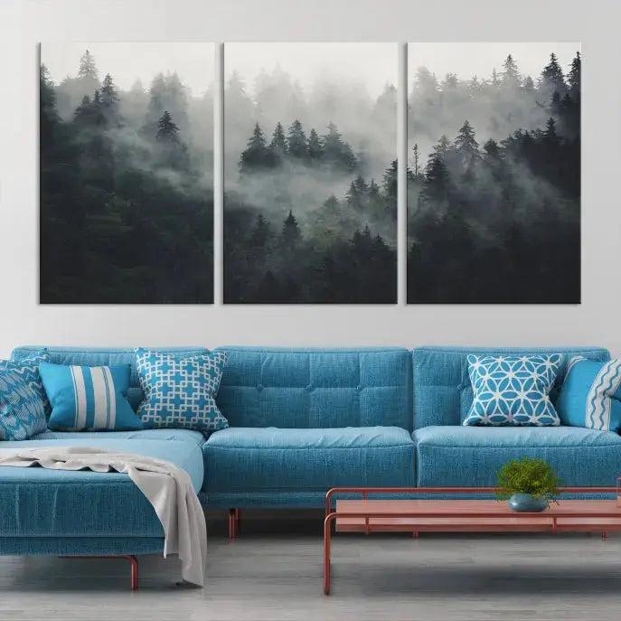 Extra Large Misty Forest Wall Art Foggy Landscape Picture Print on Canvas