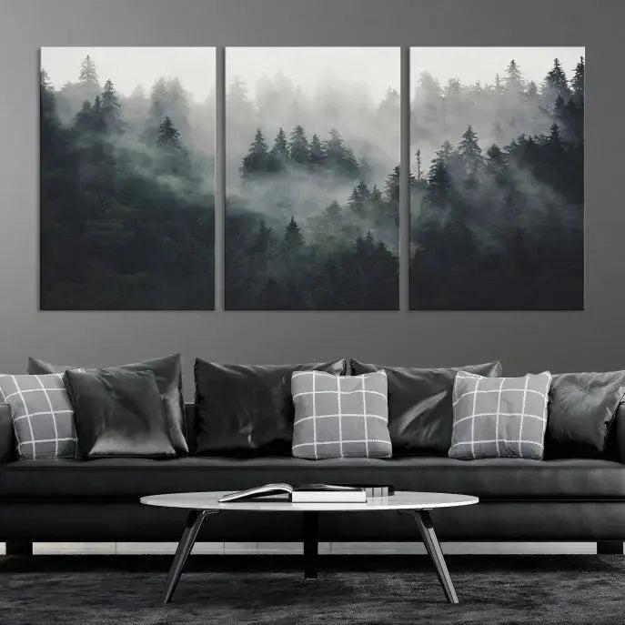 Extra Large Misty Forest Wall Art Foggy Landscape Picture Print on Canvas