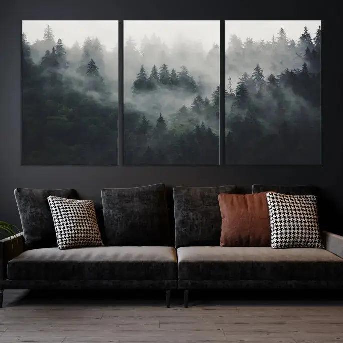 Extra Large Misty Forest Wall Art Foggy Landscape Picture Print on Canvas