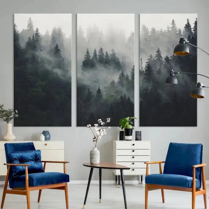 Extra Large Misty Forest Wall Art Foggy Landscape Picture Print on Canvas