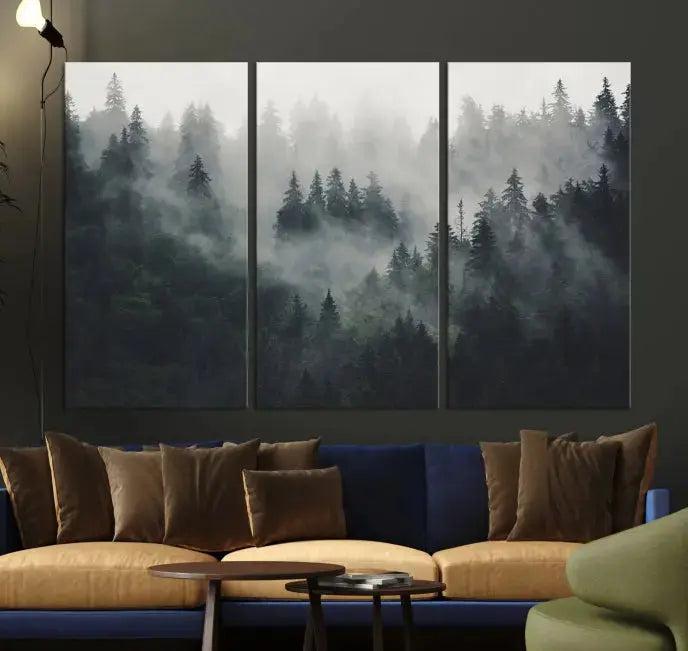 Extra Large Misty Forest Wall Art Foggy Landscape Picture Print on Canvas