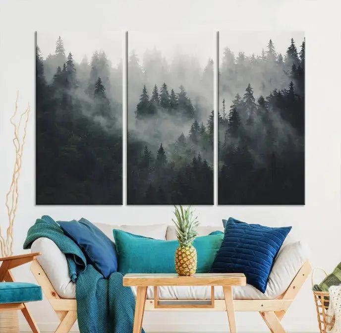 Extra Large Misty Forest Wall Art Foggy Landscape Picture Print on Canvas