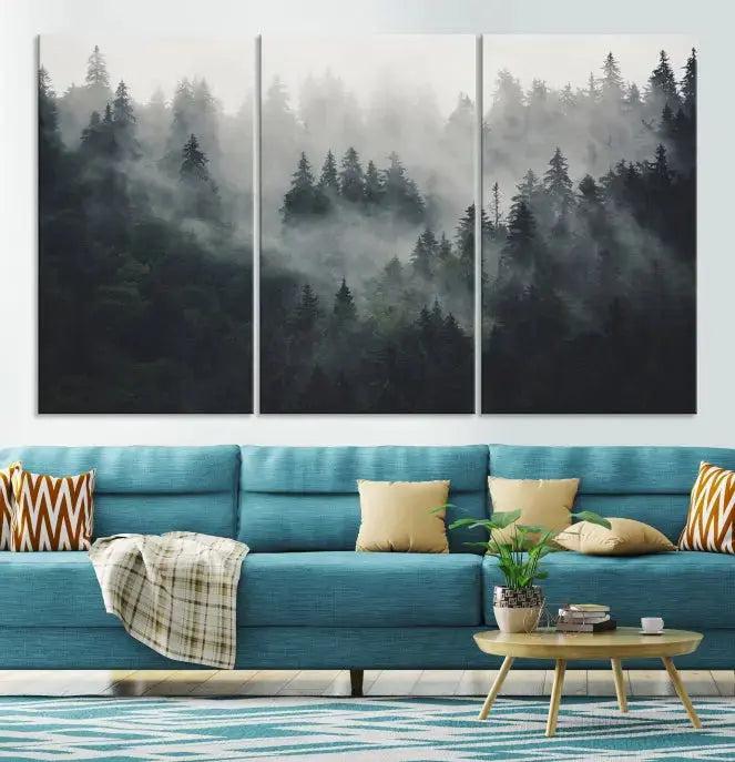 Extra Large Misty Forest Wall Art Foggy Landscape Picture Print on Canvas