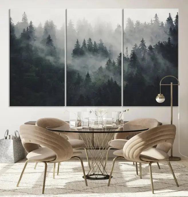 Extra Large Misty Forest Wall Art Foggy Landscape Picture Print on Canvas