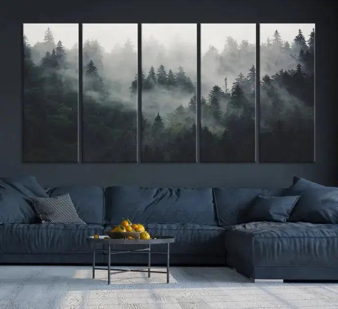 Extra Large Misty Forest Wall Art Foggy Landscape Picture Print on Canvas