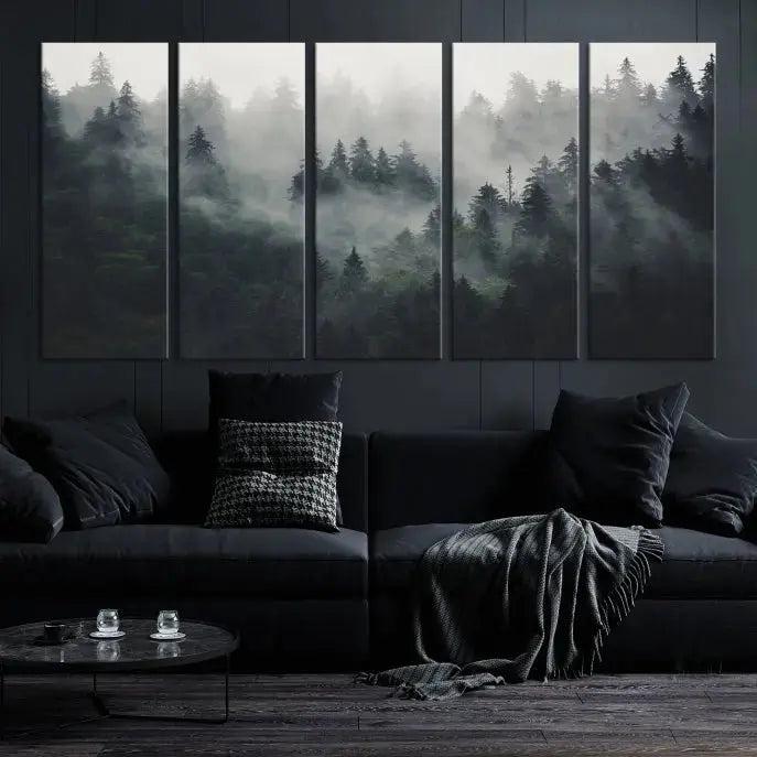 Extra Large Misty Forest Wall Art Foggy Landscape Picture Print on Canvas