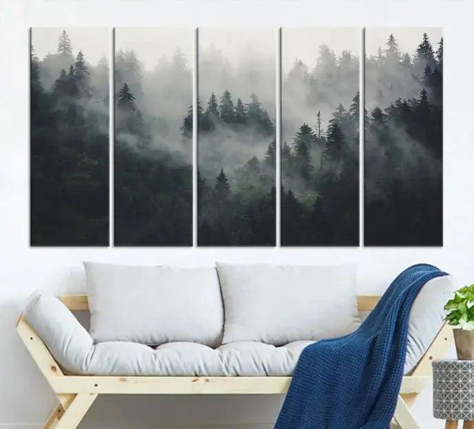 Extra Large Misty Forest Wall Art Foggy Landscape Picture Print on Canvas