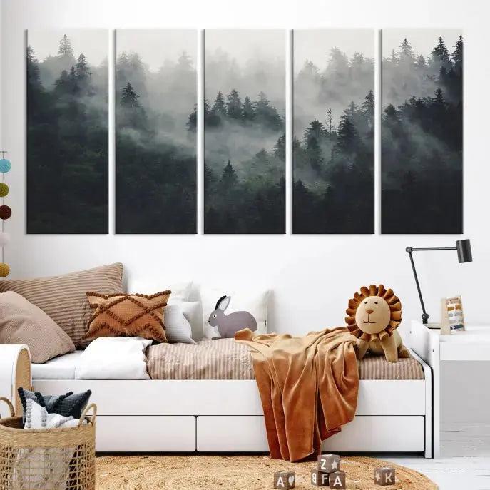 Extra Large Misty Forest Wall Art Foggy Landscape Picture Print on Canvas