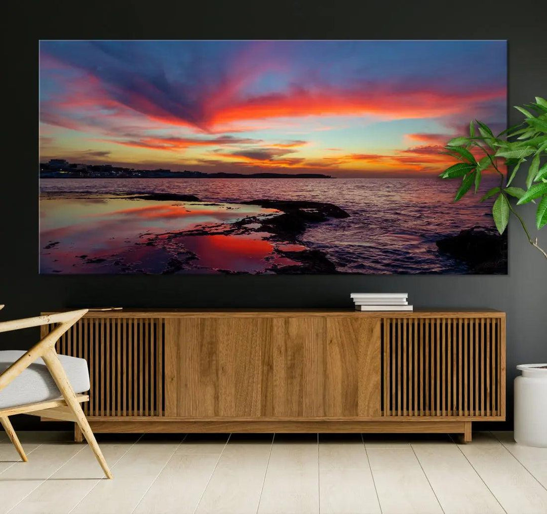 Fascinating Sunset over Horizon Beach Wall Art Canvas Print Large Wall Decor