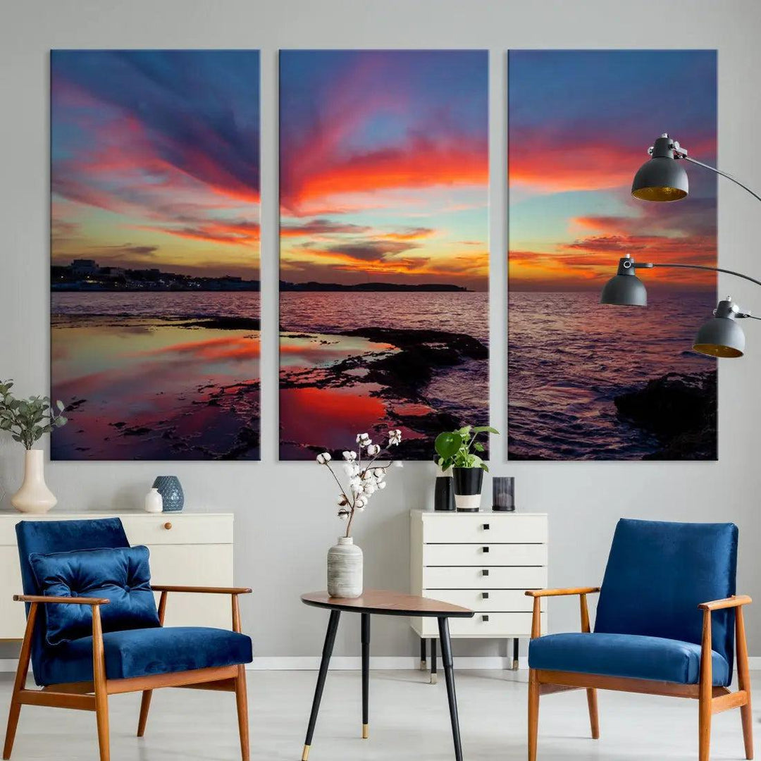 Fascinating Sunset over Horizon Beach Wall Art Canvas Print Large Wall Decor