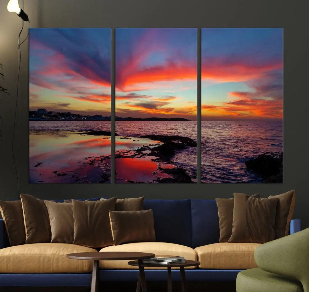 Fascinating Sunset over Horizon Beach Wall Art Canvas Print Large Wall Decor