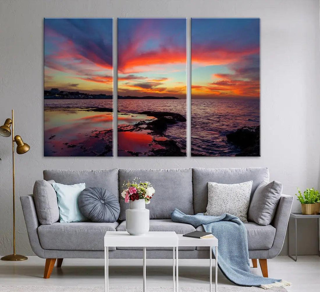 Fascinating Sunset over Horizon Beach Wall Art Canvas Print Large Wall Decor