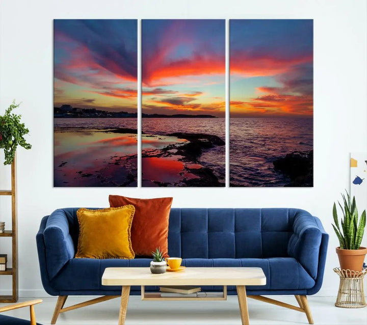 Fascinating Sunset over Horizon Beach Wall Art Canvas Print Large Wall Decor