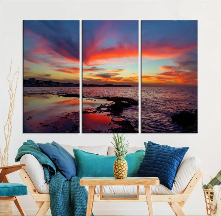 Fascinating Sunset over Horizon Beach Wall Art Canvas Print Large Wall Decor