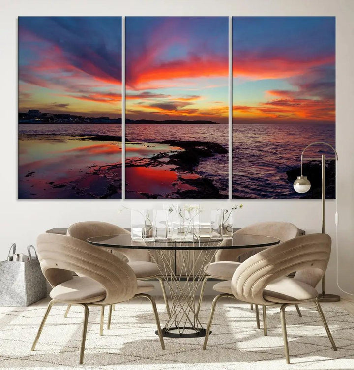 Fascinating Sunset over Horizon Beach Wall Art Canvas Print Large Wall Decor