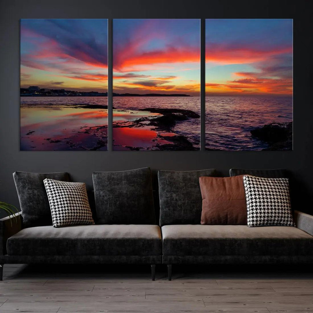 Fascinating Sunset over Horizon Beach Wall Art Canvas Print Large Wall Decor