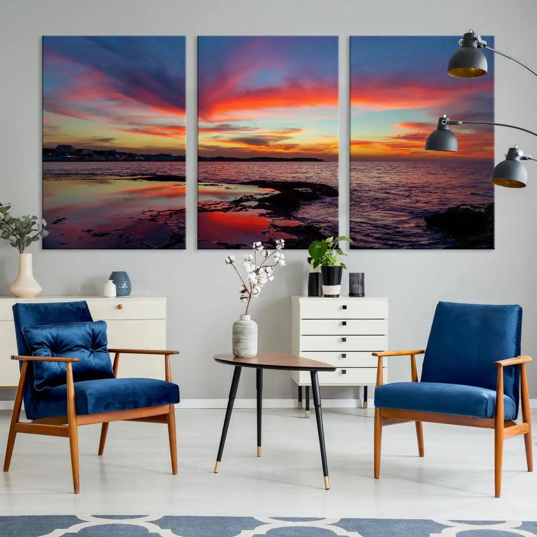 Fascinating Sunset over Horizon Beach Wall Art Canvas Print Large Wall Decor