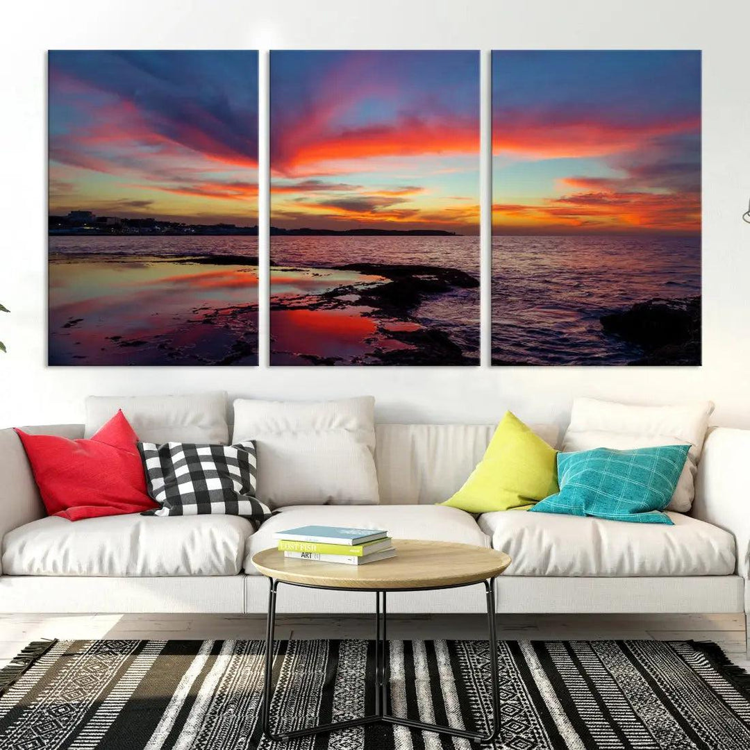 Fascinating Sunset over Horizon Beach Wall Art Canvas Print Large Wall Decor