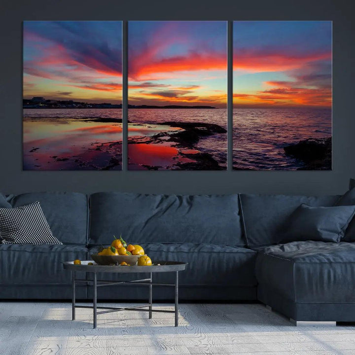 Fascinating Sunset over Horizon Beach Wall Art Canvas Print Large Wall Decor