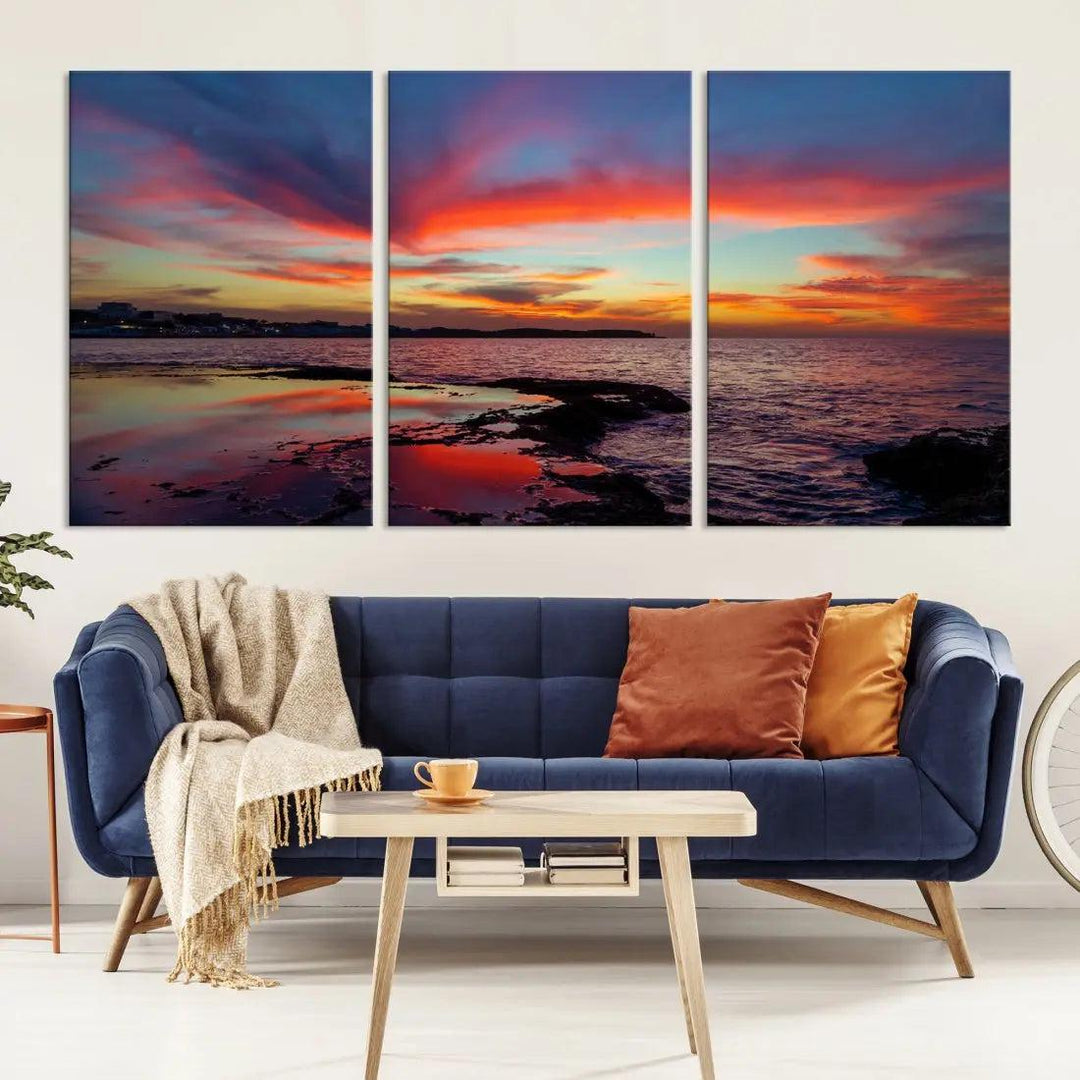 Fascinating Sunset over Horizon Beach Wall Art Canvas Print Large Wall Decor