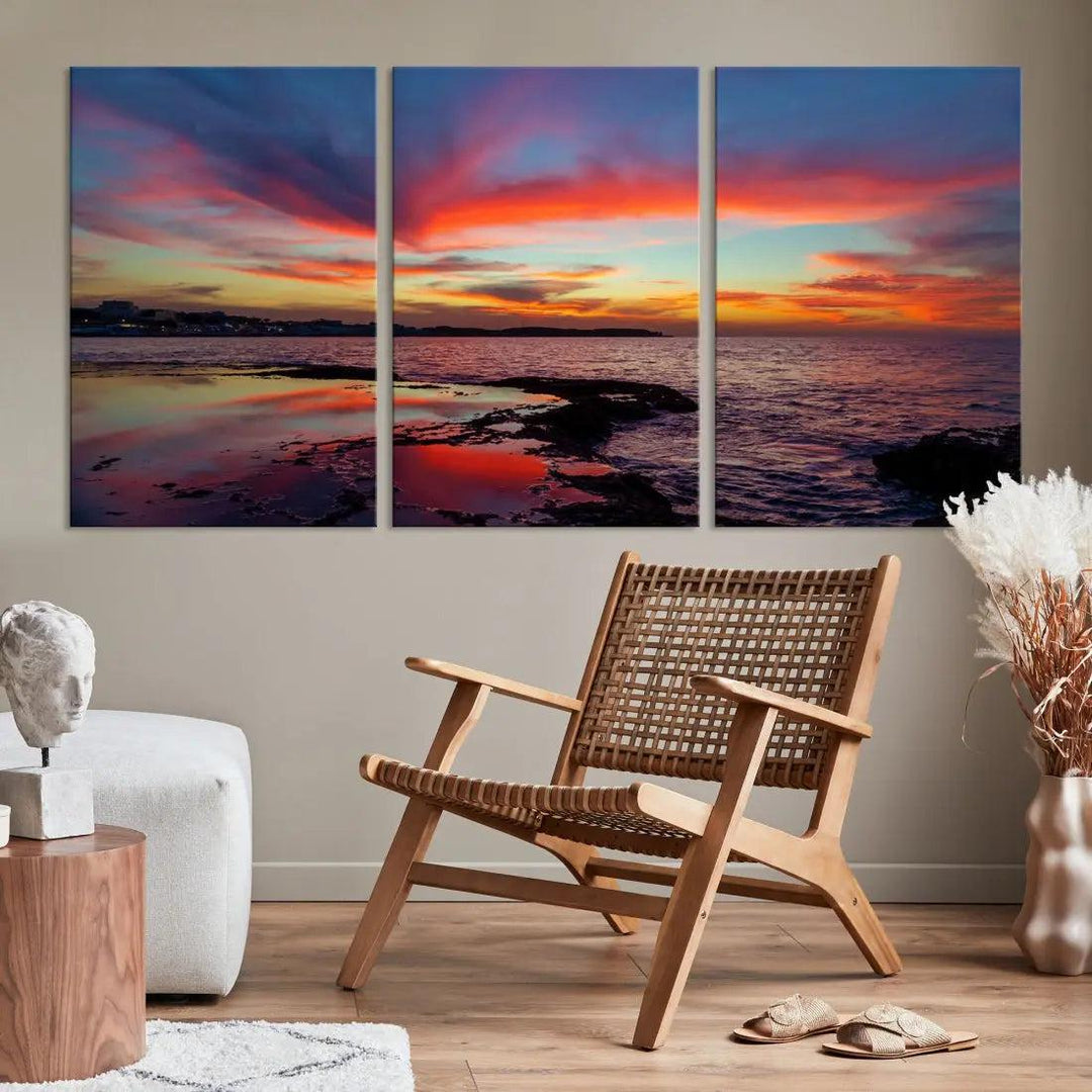 Fascinating Sunset over Horizon Beach Wall Art Canvas Print Large Wall Decor