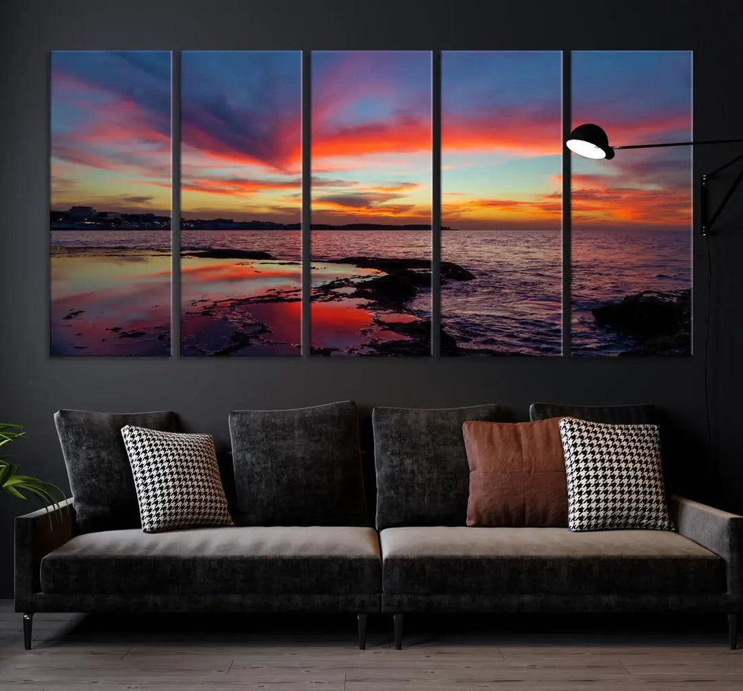 Fascinating Sunset over Horizon Beach Wall Art Canvas Print Large Wall Decor