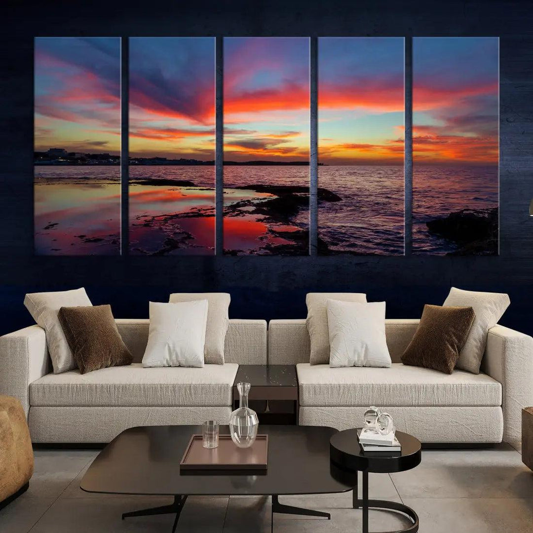 Fascinating Sunset over Horizon Beach Wall Art Canvas Print Large Wall Decor