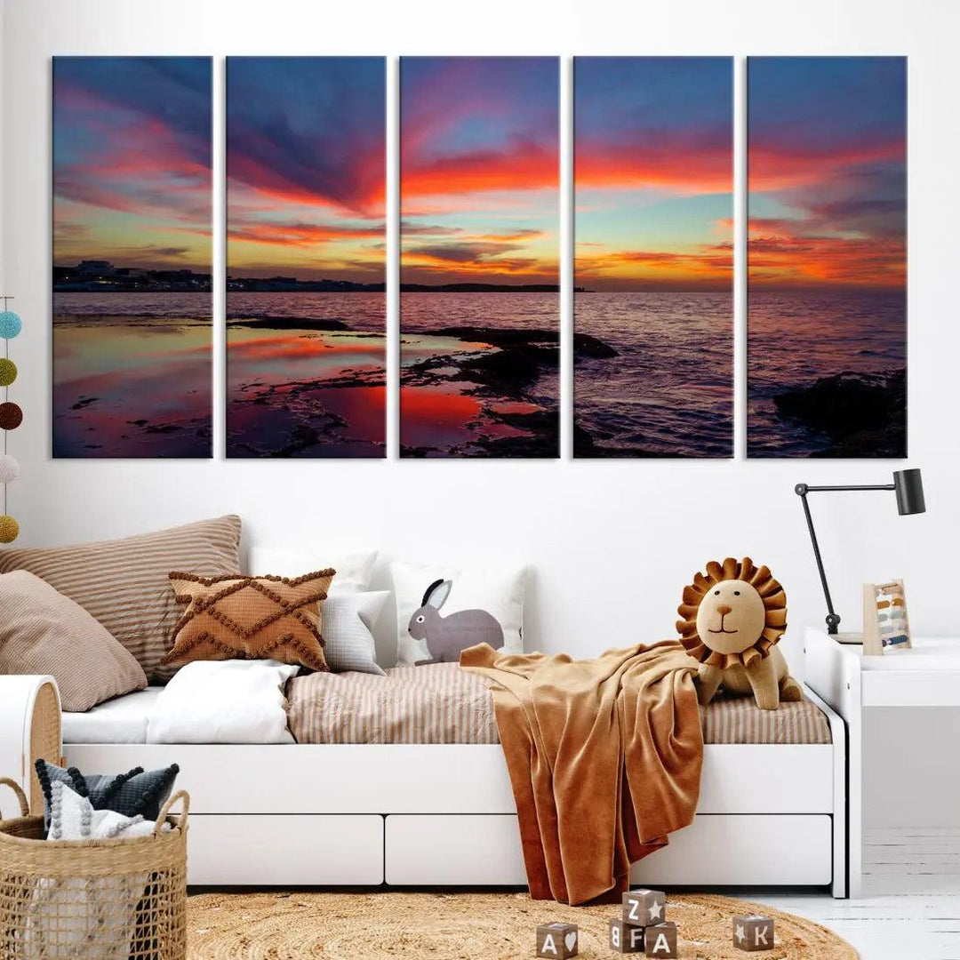 Fascinating Sunset over Horizon Beach Wall Art Canvas Print Large Wall Decor