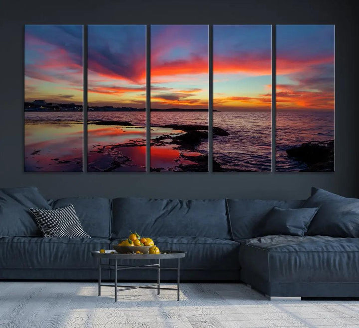 Fascinating Sunset over Horizon Beach Wall Art Canvas Print Large Wall Decor