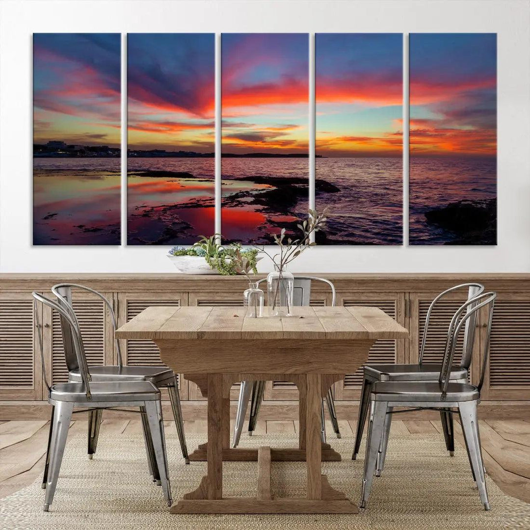 Fascinating Sunset over Horizon Beach Wall Art Canvas Print Large Wall Decor