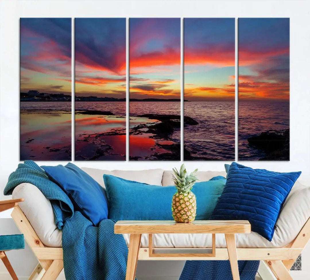 Fascinating Sunset over Horizon Beach Wall Art Canvas Print Large Wall Decor