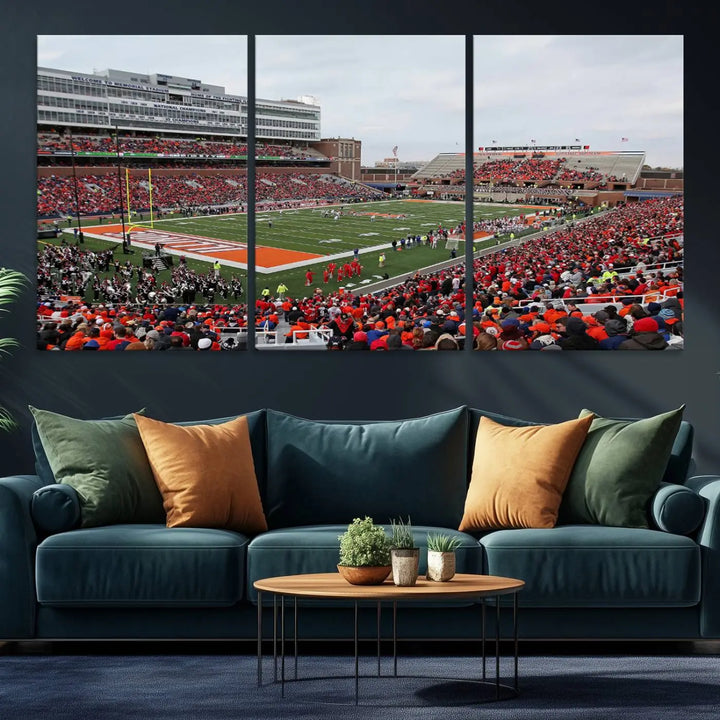 University of Illinois Fighting Illini Football Team Print - Champaign Illinois Memorial Stadium Wall Art Canvas Print