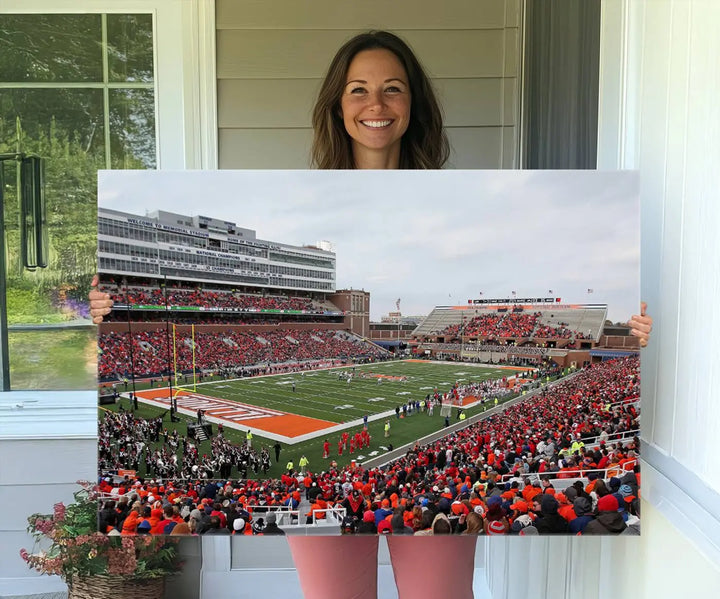 University of Illinois Fighting Illini Football Team Print - Champaign Illinois Memorial Stadium Wall Art Canvas Print