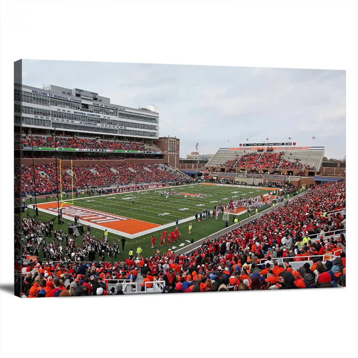 University of Illinois Fighting Illini Football Team Print - Champaign Illinois Memorial Stadium Wall Art Canvas Print