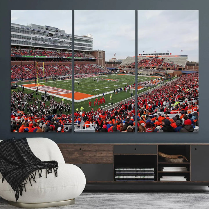 University of Illinois Fighting Illini Football Team Print - Champaign Illinois Memorial Stadium Wall Art Canvas Print