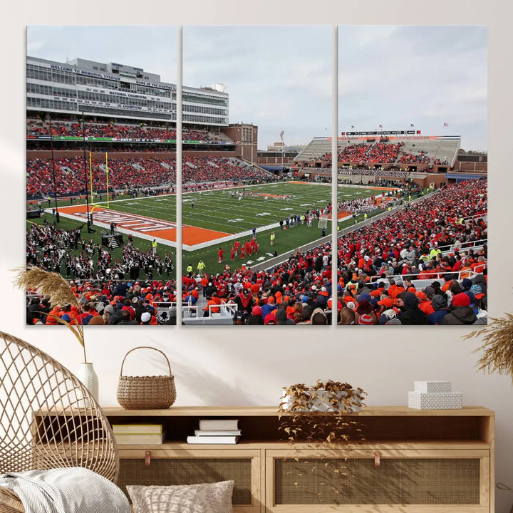 University of Illinois Fighting Illini Football Team Print - Champaign Illinois Memorial Stadium Wall Art Canvas Print