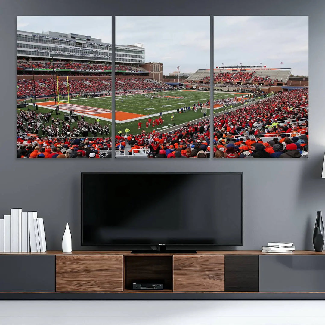 University of Illinois Fighting Illini Football Team Print - Champaign Illinois Memorial Stadium Wall Art Canvas Print