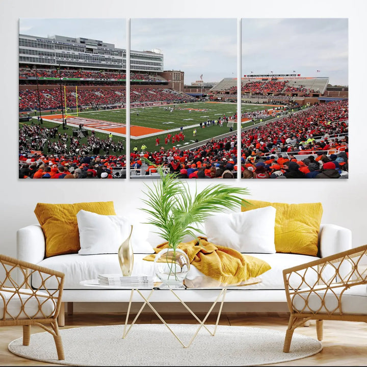 University of Illinois Fighting Illini Football Team Print - Champaign Illinois Memorial Stadium Wall Art Canvas Print